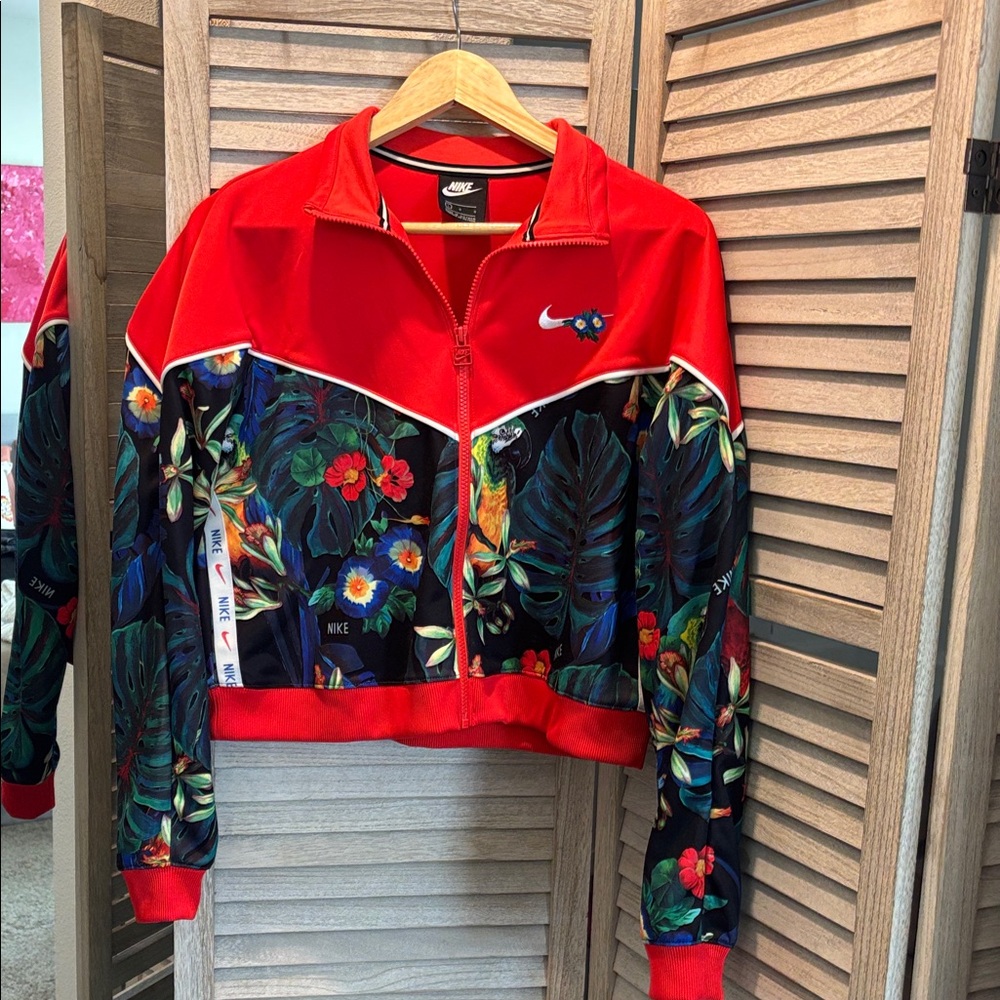 Nike Women's Red and Floral Bomber Jacket